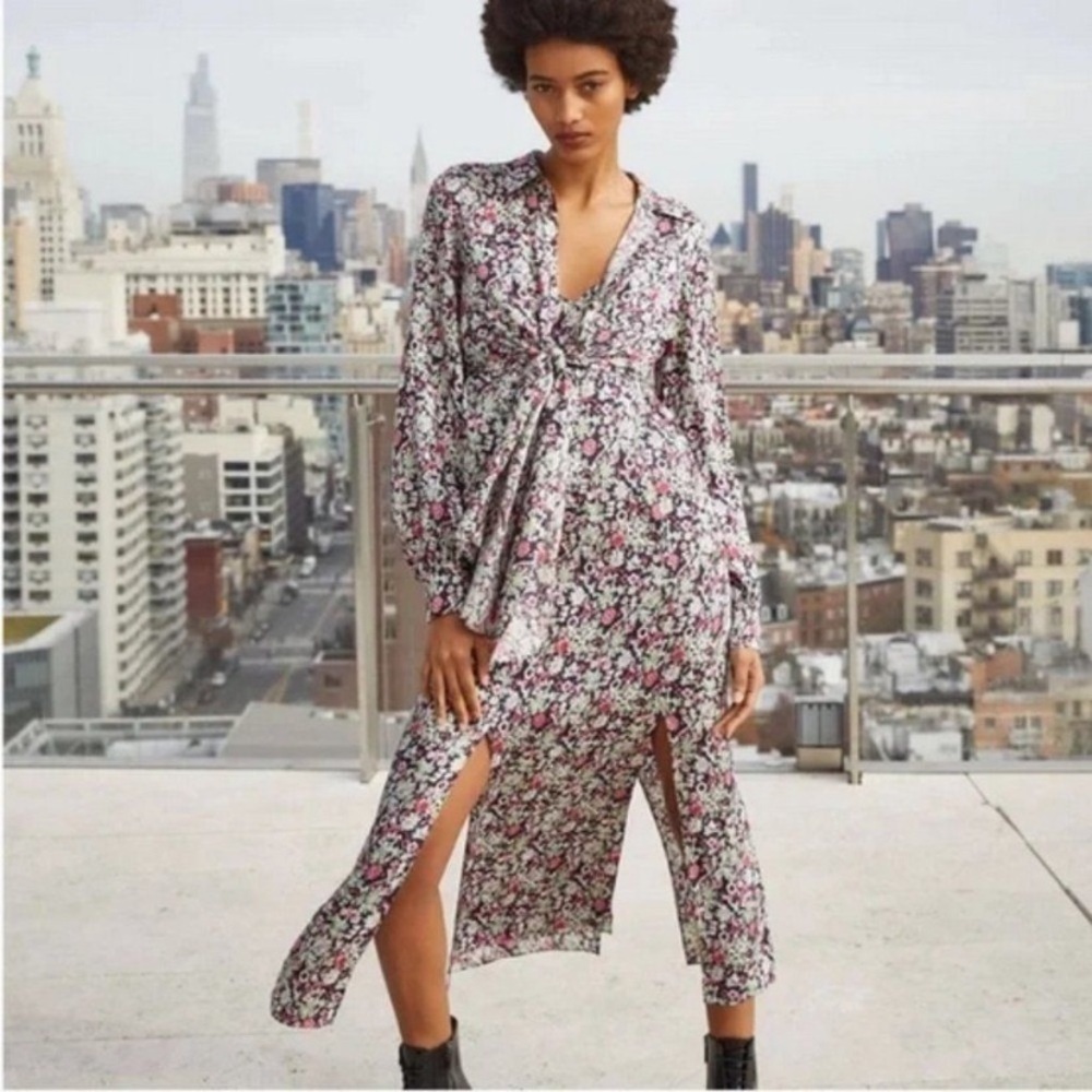NWT Cinq à Sept Quin Floral Tie Midi Dress Size 6 - Picture 1 of 8